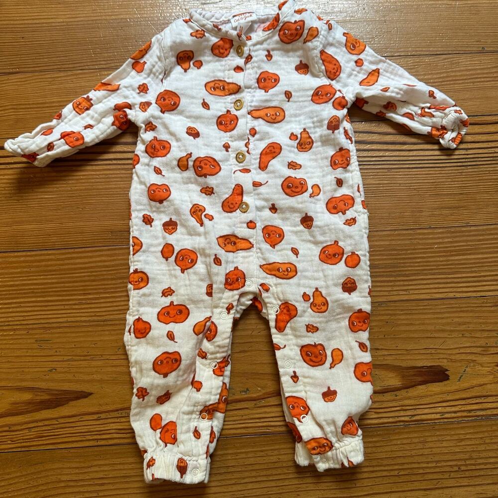 Cat & Jack white orange gourd pumpkin‎ long sleeve pant one piece SIZE 6-9M